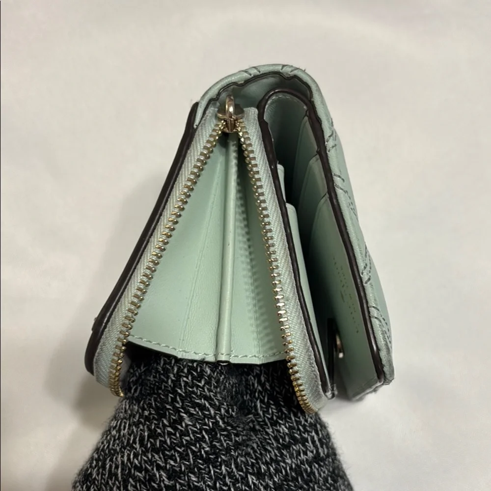 kate spade quilted mint green compact wallet